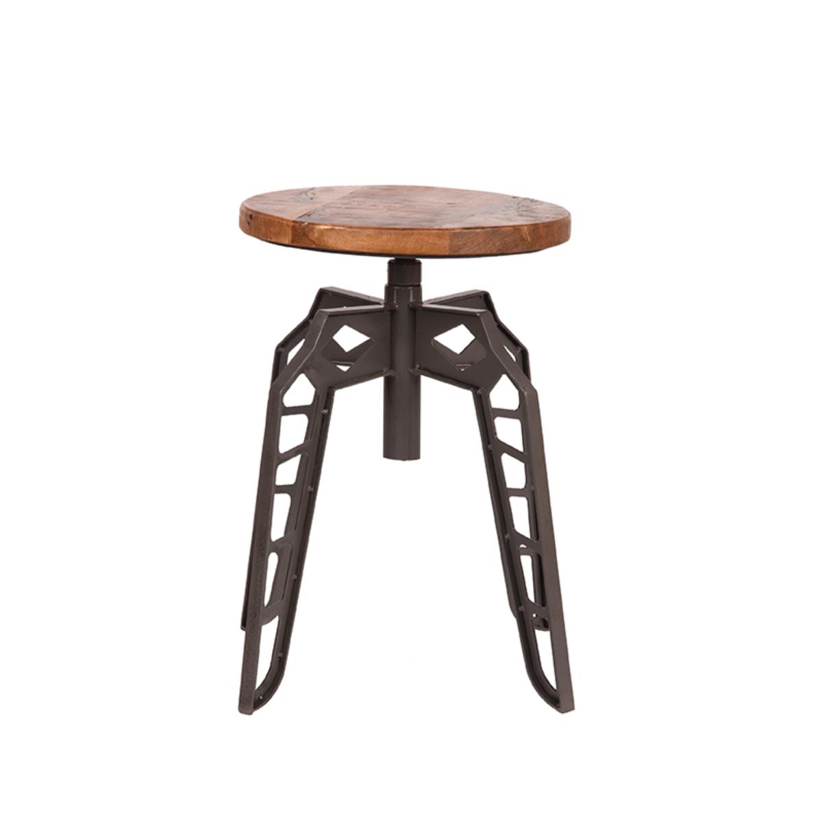 Kruk_Pebble_Grijs_Metaal_Rough_Mangohout_35x35x52_cm_Vooraanzicht_3